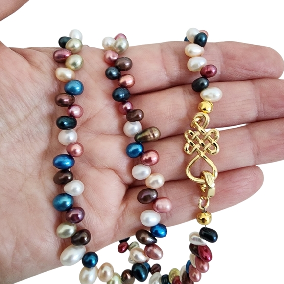Multi Color Pearl Necklace Eternal Love Knot 18k Gold Plate Clasp A0365 Q7 - Picture 5 of 9